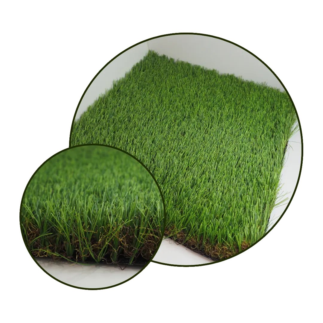 Premium artificial grass and flowers.